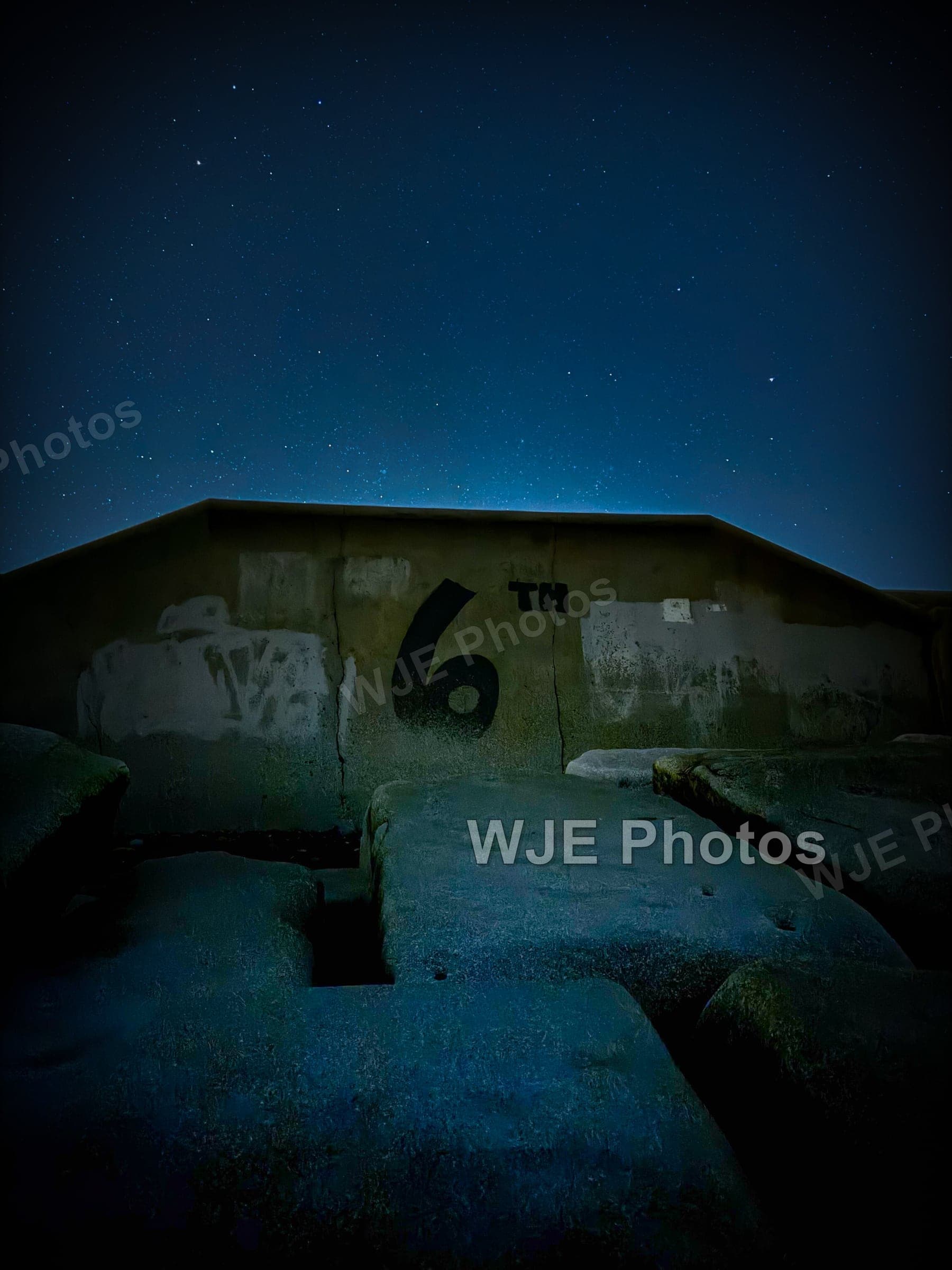 Nighttime view of 6th Street photographed by WJE Photos